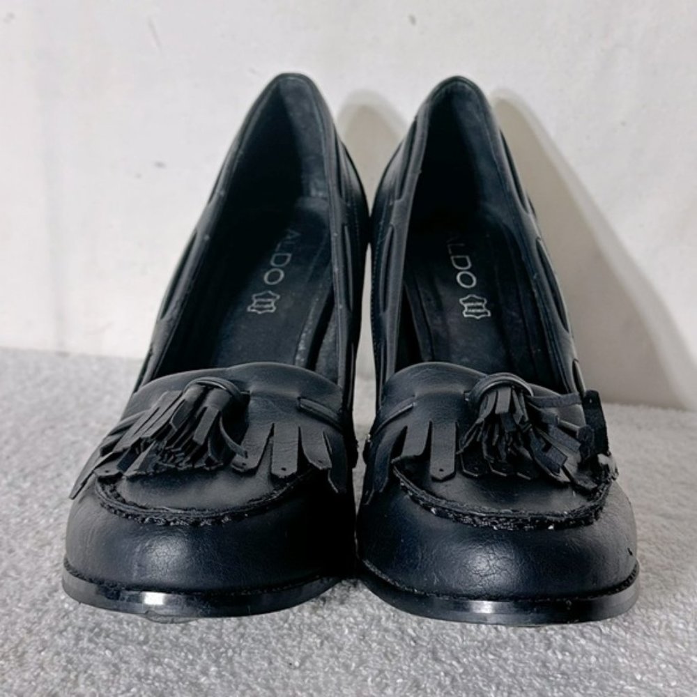 Aldo Black Genuine Leather Chunky Heel Loafers 39